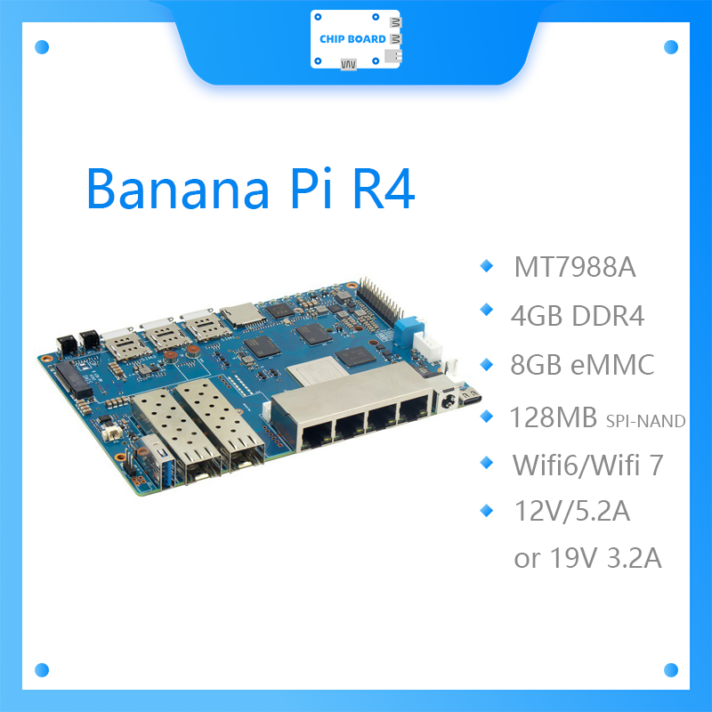 Bananapi Bpi R4 Wifi 7 - Mtk mt7988a,wifi 7, 4g ram,8g emmc,banana